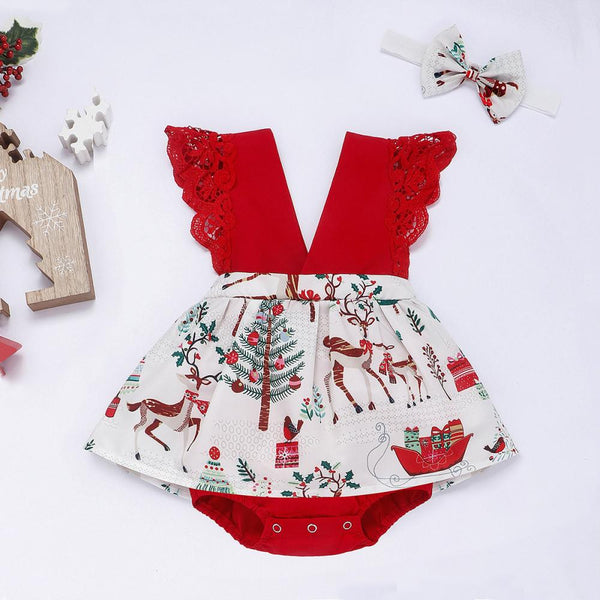 Christmas Baby Bodysuit Headband Lace Lace Dress Romper Skirt Wholesale Baby Girls Clothes