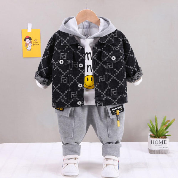 Boys Spring Autumn Denim Jacket Hoodie Top And Pants Set Wholesale Boys Clothing Suppliers