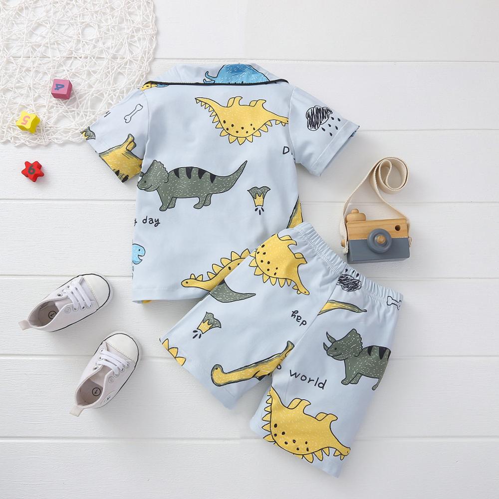 Newborn Baby Boys Summer Cartoon Printed Top and Shorts Sleep Set Pajamas Cheap Boutique Baby Clothing