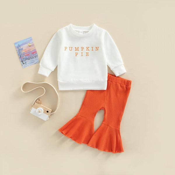 Autumn Girls Alphabet Print Sweater Flared Pants Set Baby Girls Clothes Wholesale