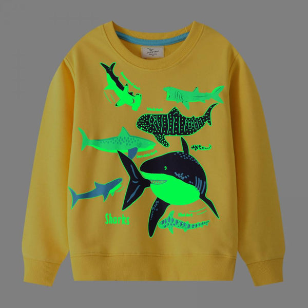 Boys Sweater Luminous Shark Party Pattern Autumn Boys Tops Wholesale Kids Clothes