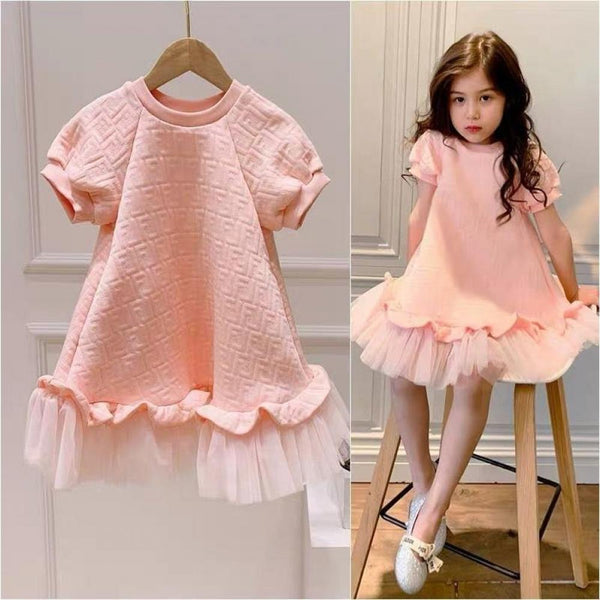 2022 Spring And Summer Girls Pink Western Style Mesh Dress Wholesale Girl Clothing