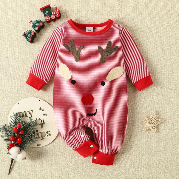 Baby Stripe Print Deer Christmas Romper Wholesale Baby Clothes