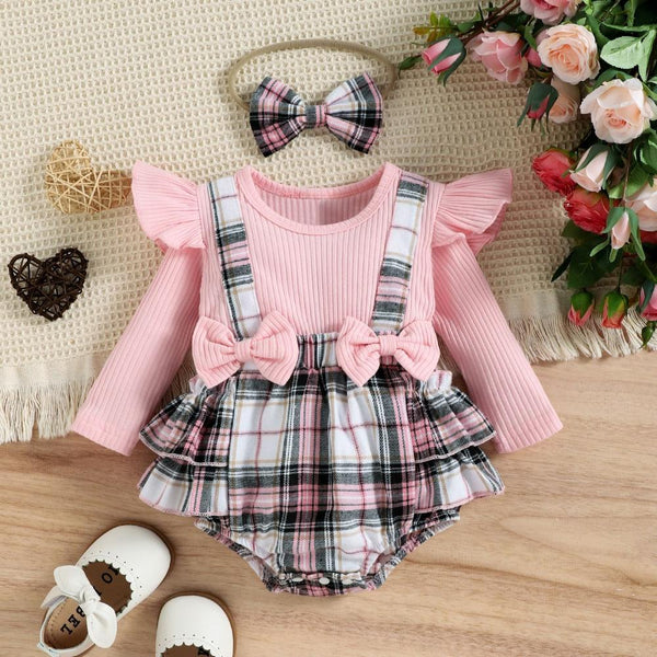 Baby Girl Autumn and Winter Stitching Plaid Romper Wholesale Girls Clothes