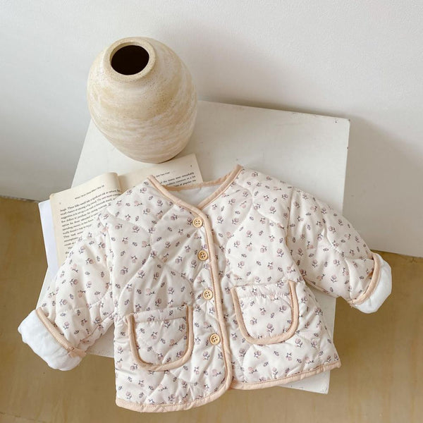 Winter Baby Girl Padded Jacket Thickened Long-sleeved Floral Cardigan Coat Wholesale Girls Clothes