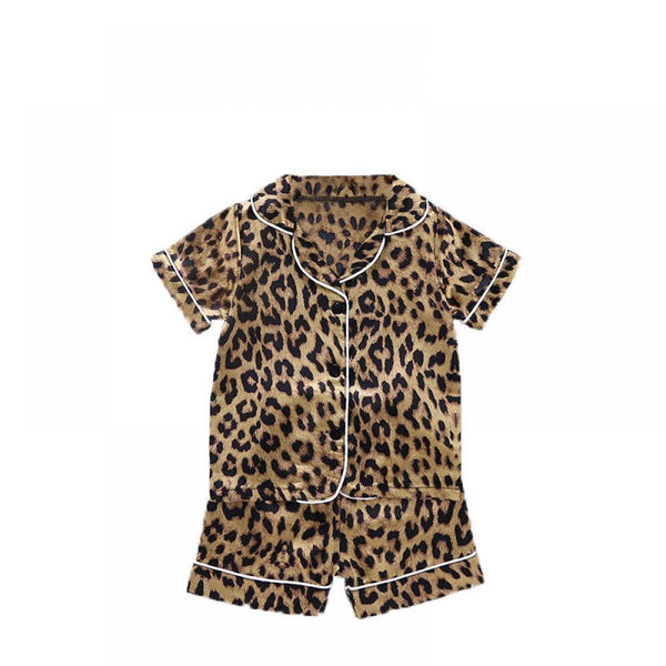 Children's Home Wear Leopard Print Ice Silk Pajamas Short Sleeve Sleep Sets  Children Clothing Wholesale Usa