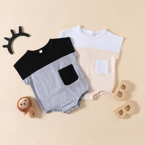 Summer Children's Color Matching Pocket Romper Baby Clothes In Bulk