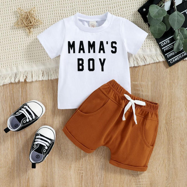 Boys Alphabet Short Sleeve T-Shirt Shorts Two-Piece Set Wholesale Baby Clothes