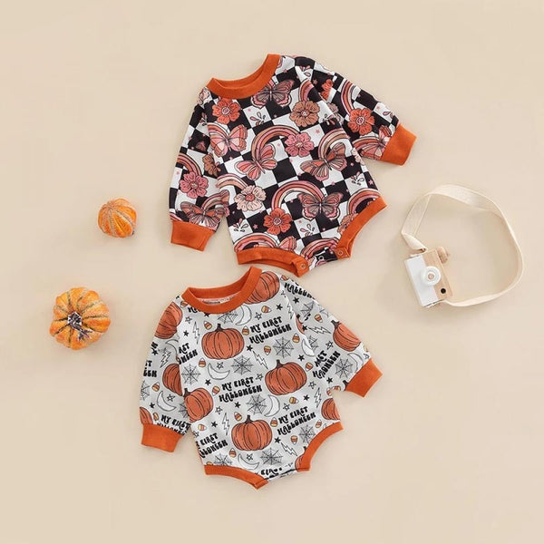 Halloween Infant Autumn Cute Cartoon Print Romper Baby Clothes Wholesale