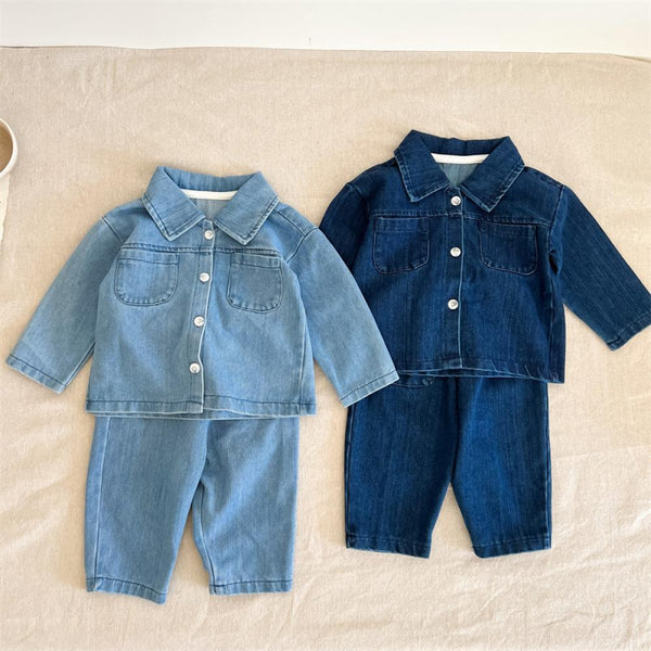 Spring and Autumn Unisex Baby Long Sleeve Denim Shirt Jacket Wholesale Baby Clothes