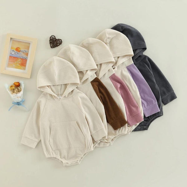 Autumn Baby Corduroy Color-block Hooded Romper Wholesale Baby Clothes