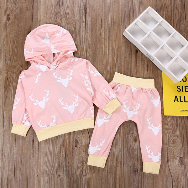 Girls Wear Pink Elk Head Two Piece Sweater Set Wholesale Baby Clothes