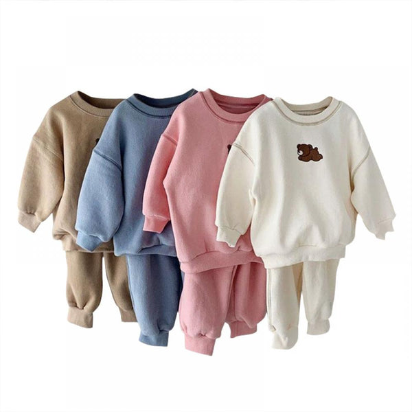 Boys And Girls Embroidered Bear Sweater Autumn Two Piece Set Wholesale Baby Clothing