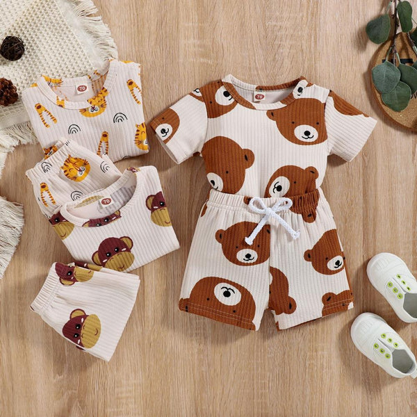 Infant Pit Strip Bear Short-Sleeved Shorts Two-Piece Suit Wholesale Baby Clothes
