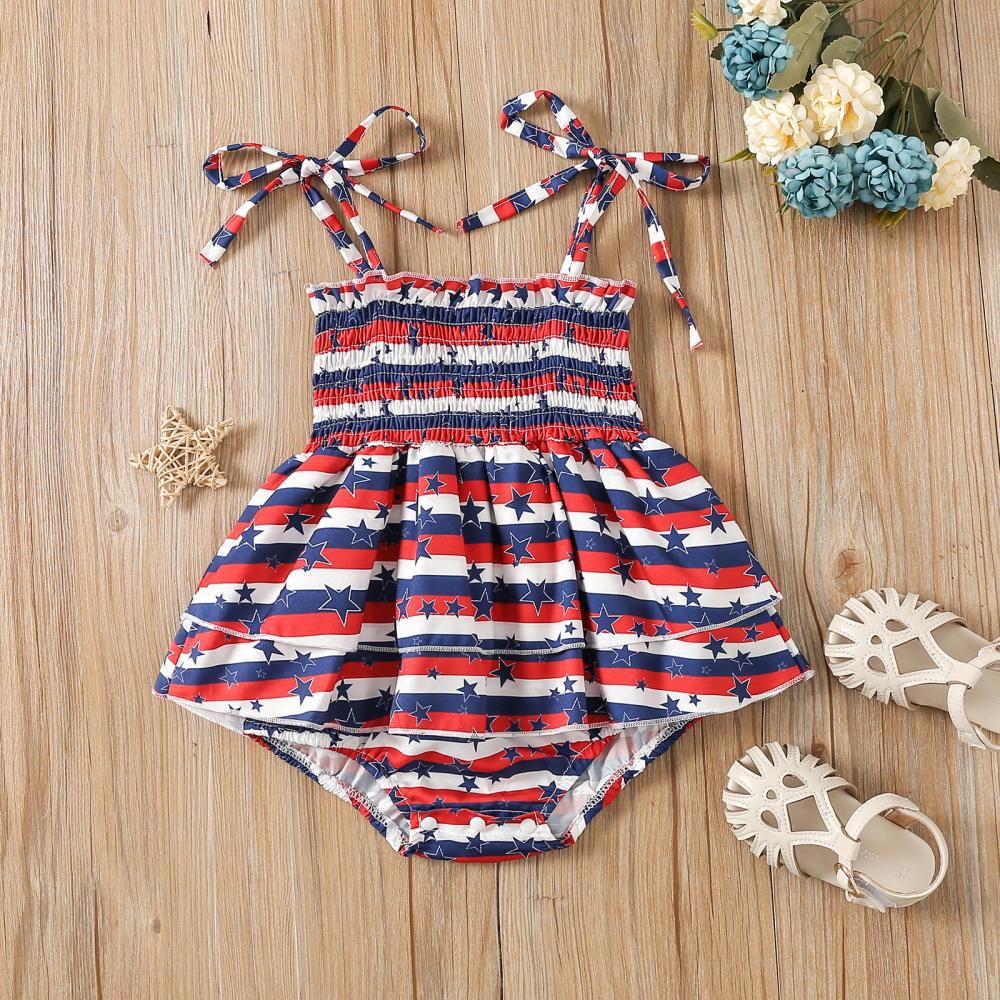 Baby Girls Romper Summer Star Sleeveless Jumpsuit Independence Day Babywear Wholesale