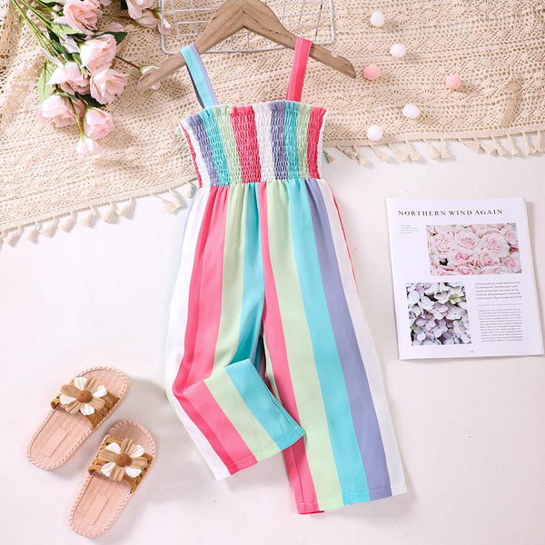 Girls' Summer Sling Multicolor Striped Jumpsuit Wholesale Girls Clothes