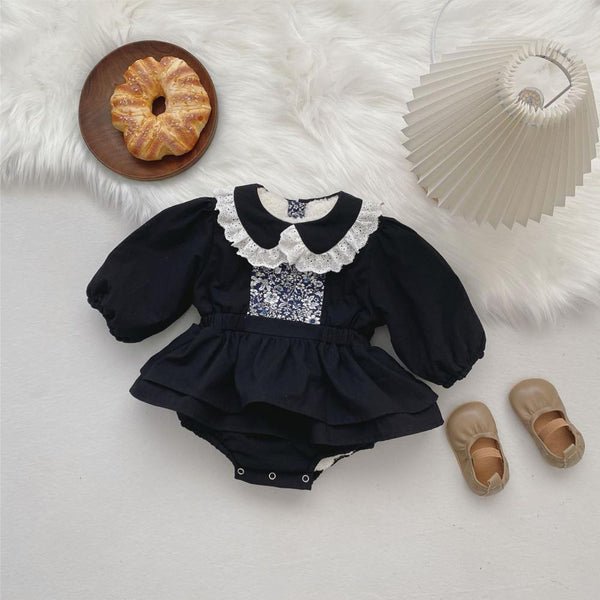 Baby's Winter Padded Floral Bag Fart Skirt Female Baby Retro Floral Plus Velvet Romper Wholesale Baby Clothes