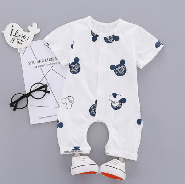 Newborn Baby Summer Lemon Mickey Printed Romper Sleep Onesie Pajamas Baby Clothing Wholesale
