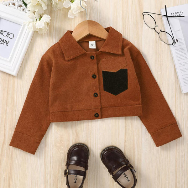 Toddler Girl Brown Long Sleeve Lapel Jacket Wholesale Kids Clothes