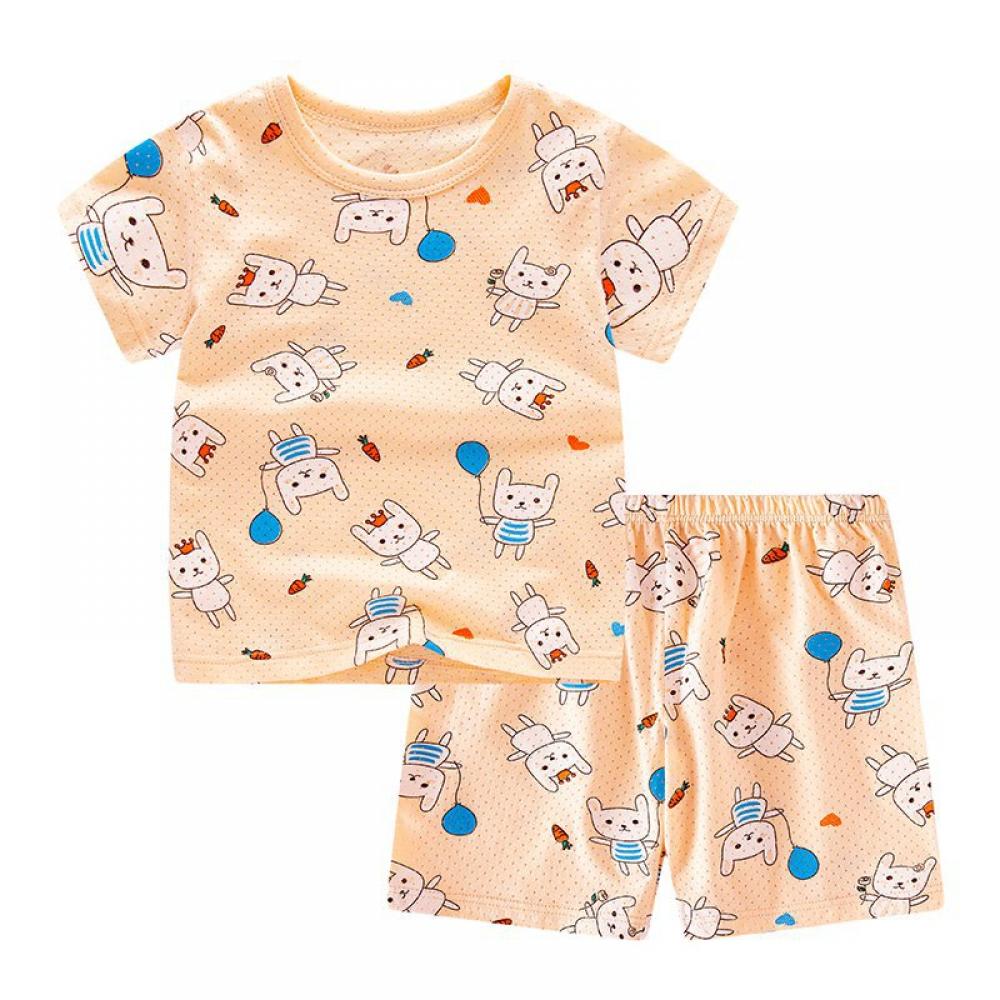Boys and Girls Pajamas Summer Animal Rabbit Car Printed Top and Shorts Sleep and Home Clothes Baby Girl Boutique Clothing Wholesale