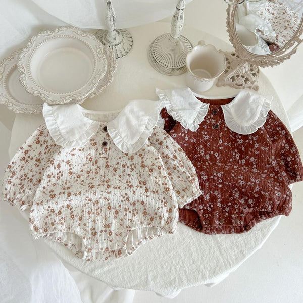 Western Style Autumn Girls Cotton Yarn Floral Romper Wholesale Baby Clothes