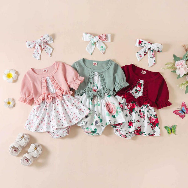 Spring And Summer New Baby Baby Short Sleeve Fake Two-piece Bow Romper Wholesale Baby Clothing