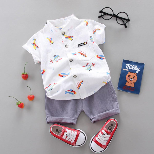 Toddler Unisex Summer Thin Cartoon Print Shirt Short Sleeves And Shorts Two-piece Set Wholesale Kids Clothing
