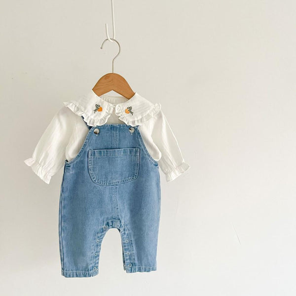 Autumn Western-style Baby Girls Overalls + Top Wholesale Baby Clothes