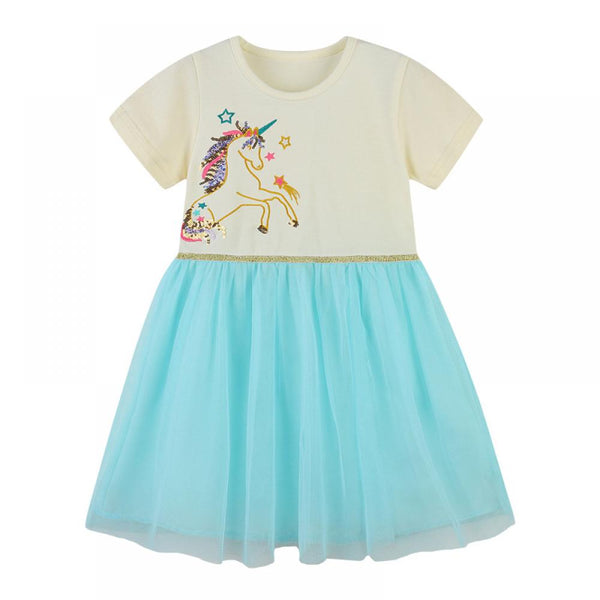Girls' Dress Summer Cartoon Embroidered Mesh Princess Dress Wholesale Baby Girl Clothes