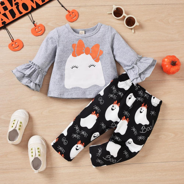 Halloween Baby Ghost Girls Top + Pants Set Wholesale Girls Clothes