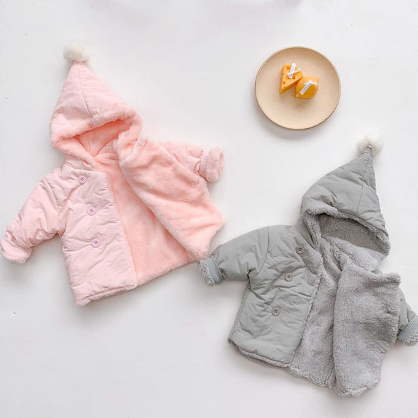 Winter Solid Color Fleece Warm Hooded Baby Jacket Wholesale Baby Clothes