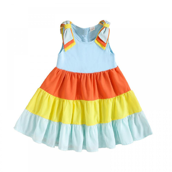Girls Rainbow Stripe Patch Suspenders Dress Wholesale Little Girl Clothing
