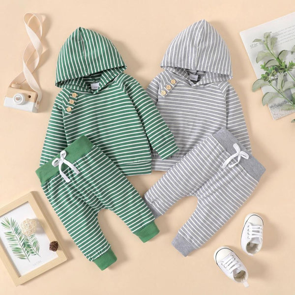 Boys Suit Spring And Autumn Striped Hooded Sweater Baby Set Wholesale Boys Clothes