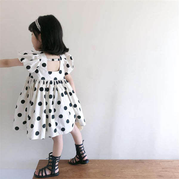 Girls Short Sleeve Polka Dot Dress Summer Cute Puff Sleeves Wholesale Girl Boutique Clothing