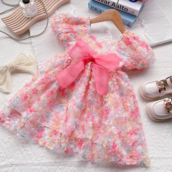 Girls Summer Pink Bow Dress Baby Girl Clothes Wholesale