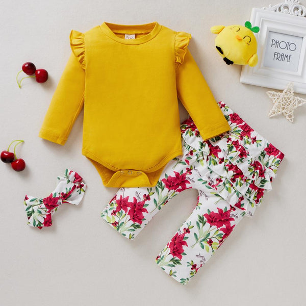 Baby Girl Western-style Long-sleeve Romper + Trousers Set Wholesale Girls Clothes