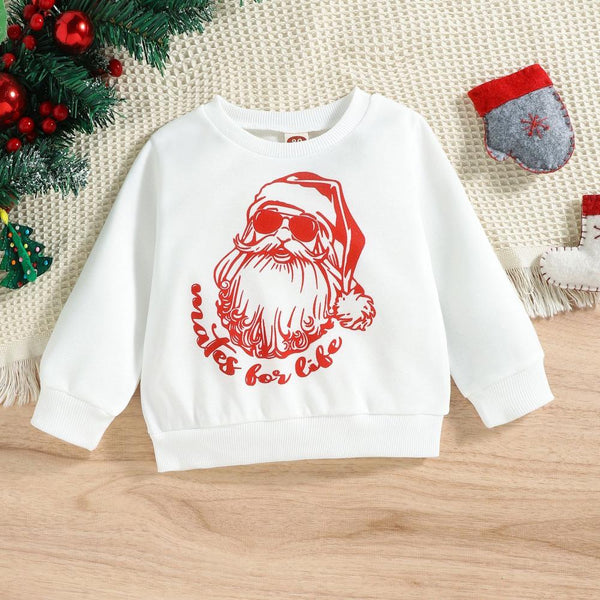 Solid Color Sweater Christmas Santa Print Top Wholesale Baby Children Clothes