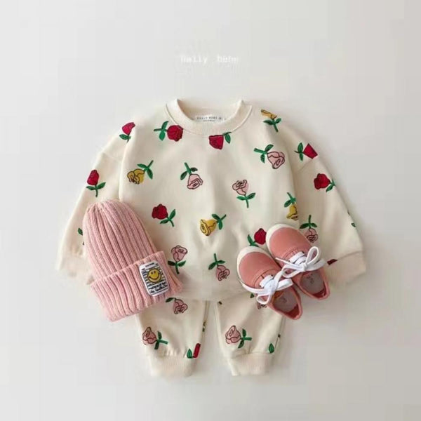 Baby Girls Spring Autumn Heart Flower Top and Pants Set Girl Boutique Clothing Wholesale