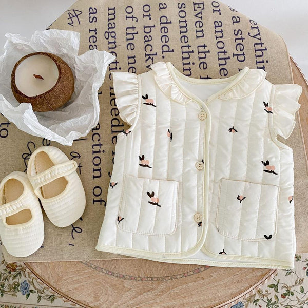 Winter Baby Girl Quilted Thick Printed Flying Sleeve Vest Cardigan Coat Wholesale Baby Clothes