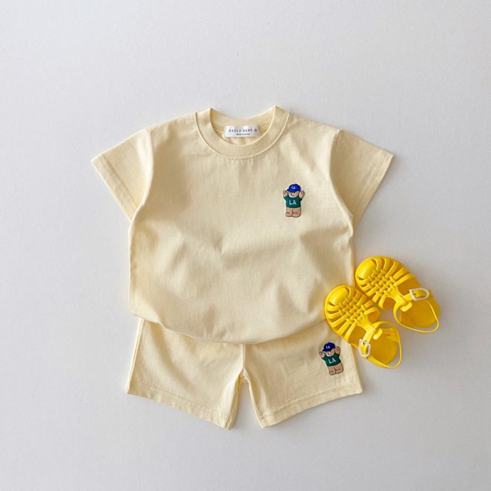 Summer Boys And Girls Bear Embroidered T-shirt + Shorts Two-piece Set Baby Wholesale Clothing