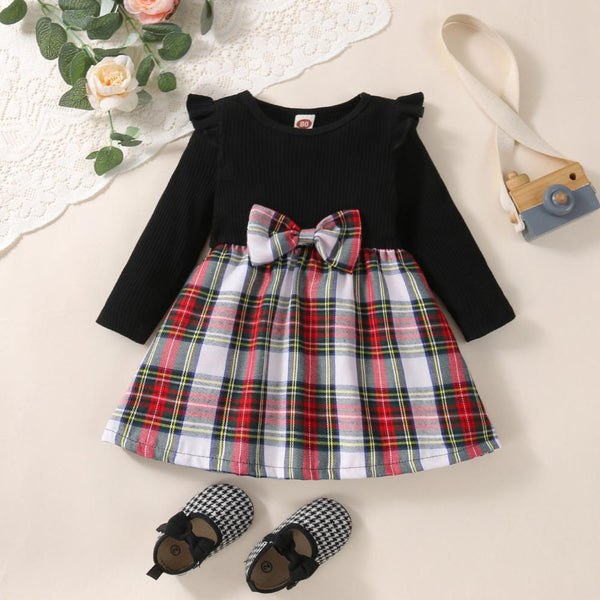 Baby Girls Plaid Bow Dress Wholesale Clothing Baby