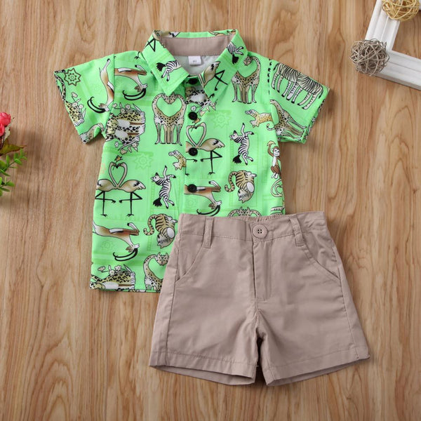 Summer New Cartoon Animal Printed Shirt Shorts Boys' Suit Wholesale