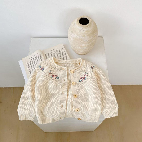 Autumn Baby Girl Cotton Yarn Embroidered Long-sleeved Knitted Cardigan Coat Wholesale Girls Clothes