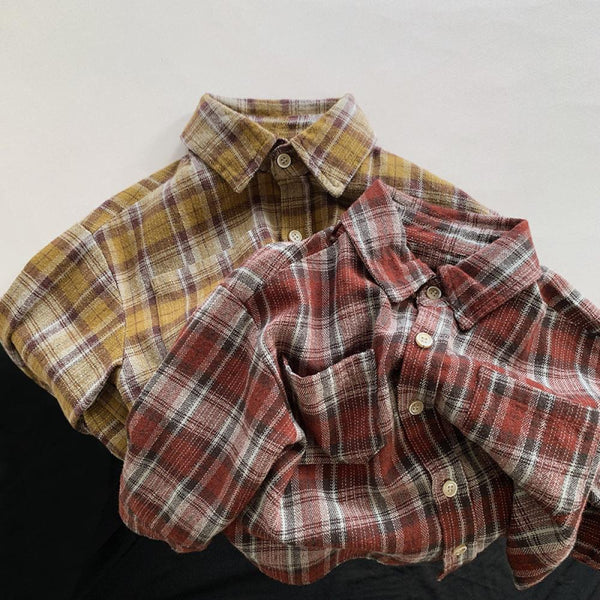 Toddler Boys and Girls Plaid Shirt Cotton Coat Spring and Autumn Kids Clothes