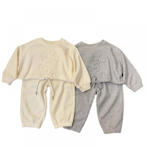 Embossed Mouse Cartoon Top Pants Boys and Girls Two-piece Set Wholesale Baby Children Clothes