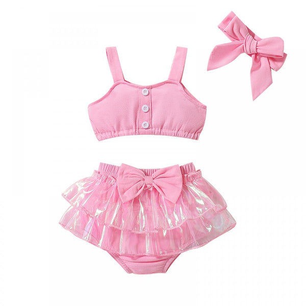 Baby Girls Sling Top and Tulle Skirt With Headband Wholesale Girl Clothing