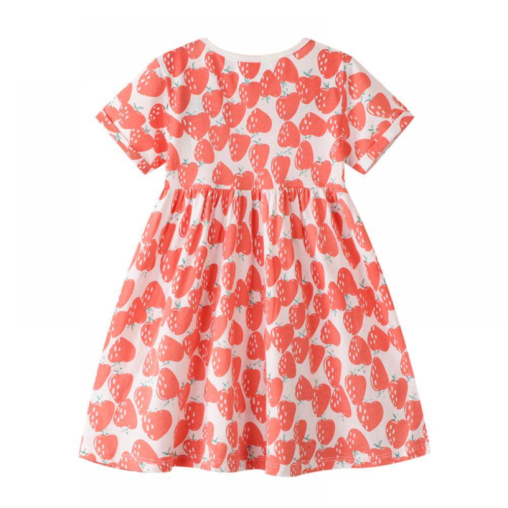 1~7Y Strawberry Print Children's Clothing Short Sleeve T-Shirt Skirt Summer Girls Cute Dress Wholesale Clothing For Girls