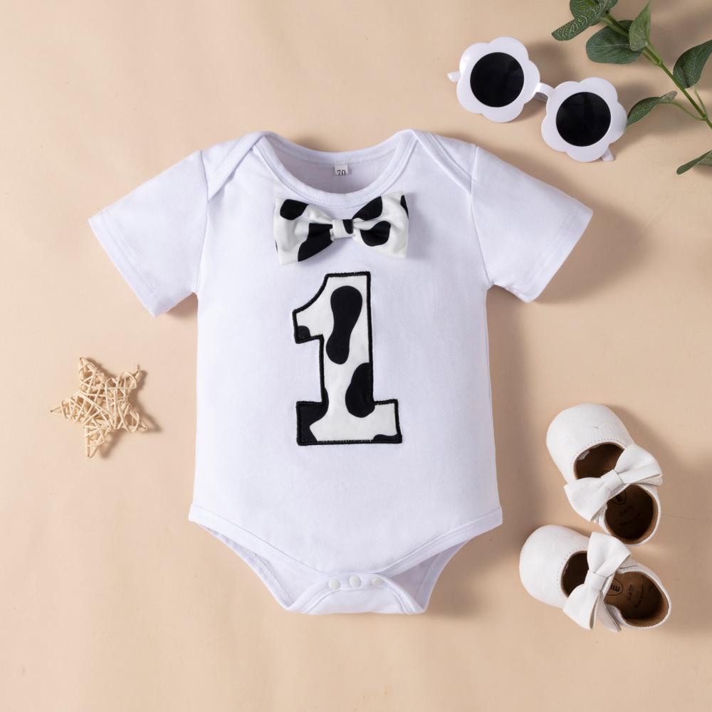 Baby Boys Short Set Summer Gentle Birthday Romper And Cow Printed Shorts Set Wholesale baby clothes