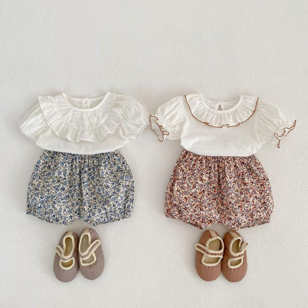 Summer Cotton Short Sleeve Floral Shorts Baby Girl Clothes Wholesale