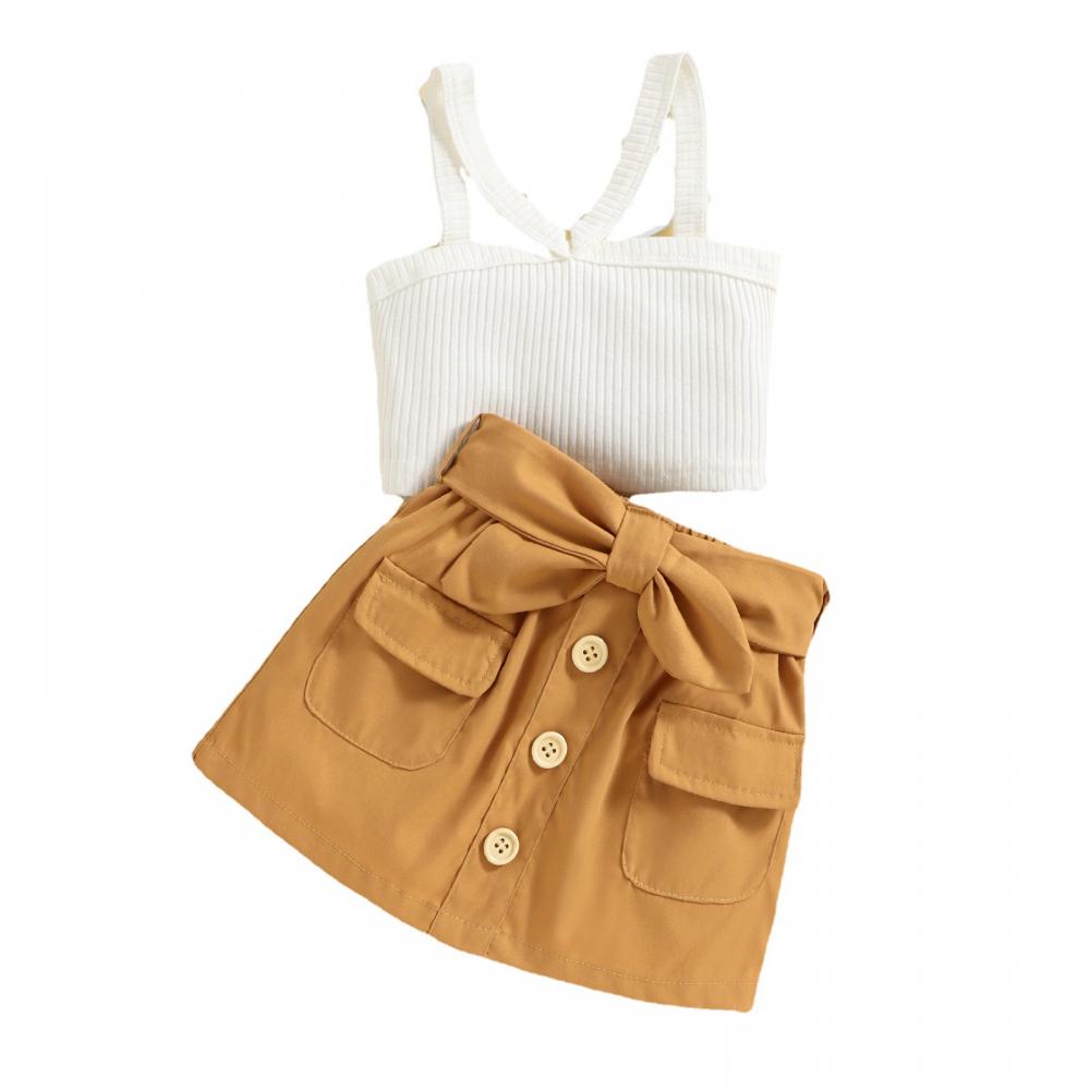 Girls Summer Skirt Set Solid Sling Top and Bow Skirt Toddler Girls Wholesale